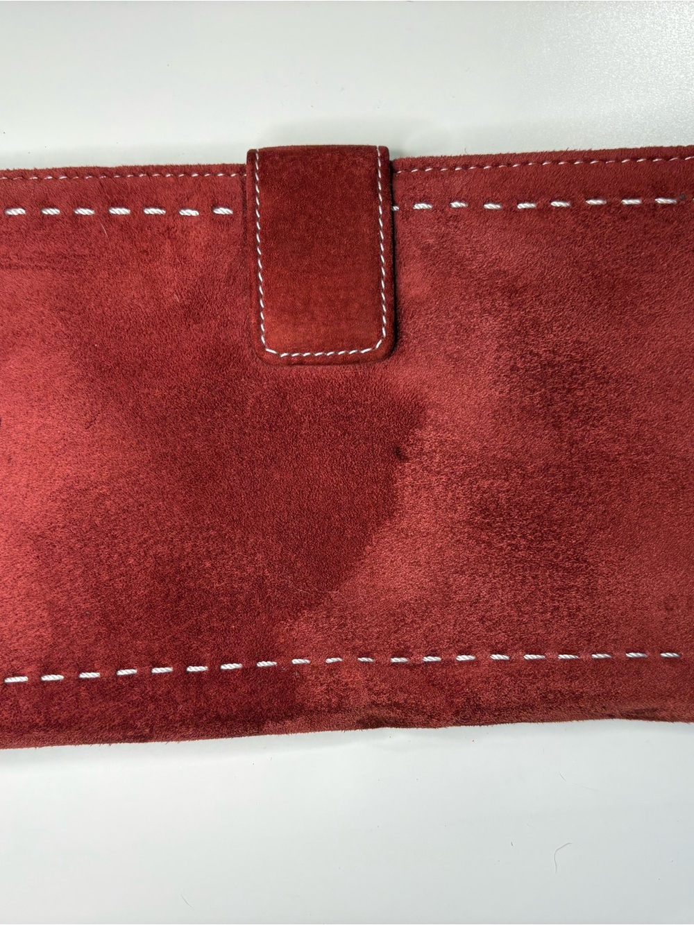 Lafayette 148 New York Red Suede Wallet with Contrast Stitching